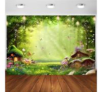 Hnmdmyi 2.4x1.8m Telón de Fondo Bosque Encantado Jardín Bosque Mágico Fantasía País de Las Maravillas Hongo Mariposa Bosque Fondo de Fotografía Niñas Princesa Fiesta de Cumpleaños Decoraciones