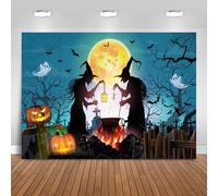 Hnmdmyi 2.4x1.8m Telón de Fondo Halloween Horror Luna Noche Bosque Cementerio Bruja Calabaza Linterna Fantasma Fotografía de Fondo Niños Adultos Familia Halloween Party Decorations Photo Booth Props