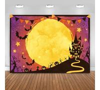 Hnmdmyi 2.4x1.8m Telón de Fondo Halloween Naranja Luna Llena Casa Embrujada Linterna de Calabaza Murciélago Telaraña Fondo de Fotografía Niños Adultos Familia Decoraciones para Fiestas de Halloween