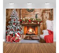 Hnmdmyi 2.4x1.8m Telón de Fondo Navidad Rústico Chimenea Casa de Madera Fotografía Fondo Bebé Niños Retrato Sesión de Fotos Invierno Holiday Christmas Party Decoraciones Banner Photo Booth Props