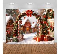 Hnmdmyi 2.4x1.8m Telón de Fondo Navideño Invierno Ciudad Nevada Bastón de Caramelo Casa de Pan de Jengibre Cajas de Regalo Fondo de Fotografía Vacaciones de Navidad Decoraciones de Fiesta de Año Nuevo