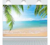 Hnmdmyi 2.4x1.8m Telón de Fondo Playa Verano Tropical Palm Leaves Seaside Isla Azul Mar Cielo Fotografía de Fondo Boda Novia Baby Shower Cumpleaños Luau Fiesta Decoraciones Banner Photo Booth Props