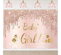 Hnmdmyi 2.7x1.8m Telón de Fondo Baby Shower Rosa Oro Rosa Niña Póster Fotografía Fondo Recién Nacido Baby Shower Decoraciones de Fiesta Banner Photo Booth Props