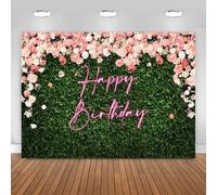 Hnmdmyi 2.7x1.8m Telón de Fondo Feliz Cumpleaños Pared de Flores de Neón Rosa Floral Hojas Verdes Planta Naturaleza Fondo de Fotografía Mujeres Niñas Decoraciones para Fiesta de Cumpleaños Banner