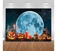 Hnmdmyi 2.7x1.8m Telón de Fondo Halloween Horror Noche de Luna Calabaza Linterna Cráneo Telaraña Fotografía de Fondo Niños Adultos Familia Halloween Party Decoraciones Banner Photo Booth Props