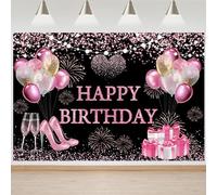 Hnmdmyi 3.6x3m Telón de Fondo Feliz Cumpleaños Globos de Purpurina Rosa Tacones Altos Fondo de Fotografía de Champán Princesa Niñas Mujeres Decoraciones para Fiesta de Cumpleaños Banner