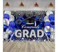 Hnmdmyi 3.6x3m Telón de Fondo Graduación 2024 Felicidades Graduación Azul y Plata Bachelor Cap Globos Fuegos Artificiales Fotografía de Fondo Clase de 2024 Graduación Fiesta de Graduación Decoración