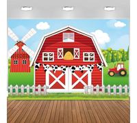 Hnmdmyi 3.6x3m Telón de Fondo Granja Rojo Puerta del Granero Tractor Molino de Viento Fotografía de Fondo Granja Tema Niños Fiesta de Cumpleaños Baby Shower Decoraciones Banner Photo Booth Props