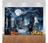 Hnmdmyi 3.6x3m Telón de Fondo Halloween Horror Luna Noche de Miedo Calabaza Linterna Cementerio cráneo Fantasma murciélago Fotografía de Fondo Niños Adultos Familia Halloween Party Decoración Banner