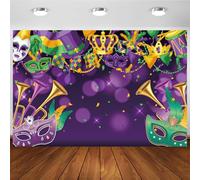Hnmdmyi 3.6x3m Telón de Fondo Mardi Gras Masquerade Party Verde Morado Máscara Fotografía de Fondo Mardi Gras Carnaval Dress-up Party Decorations Banner Photo Booth Props