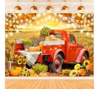 Hnmdmyi 3.6x3m Telón de Fondo Otoño Camión Rojo Calabaza Girasol Haystack Hojas de Arce Paisaje Natural Fondo de fotografía Cosecha de Granja Día de Acción de Gracias Decoraciones de Fiesta Banner