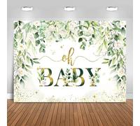 Hnmdmyi 3x2.4m Telón de Fondo Baby Shower Hojas de Verde Blanco Floral Oro Brillo Fondo de Fotografía Recién Nacido Baby Shower Decoraciones de Fiesta Banner Photo Booth Props