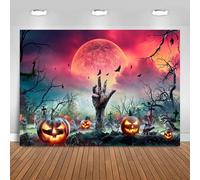 Hnmdmyi 3x2.4m Telón de Fondo Halloween Horror Luna Llena Sombrío Cementerio Manos de Miedo Calabaza Linterna Murciélago Fotografía de Fondo Niños Adultos Familia Halloween Party Decoración Banner