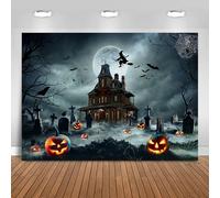 Hnmdmyi 3x2.4m Telón de Fondo Halloween Scary Noche Cementerio Luna Llena Espeluznante Bruja Murciélagos Castillo Fotografía de Fondo Niños Adultos Familia Halloween Party Decoración Banner