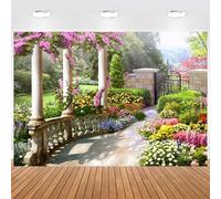 Hnmdmyi 3x2.4m Telón de Fondo Primavera Jardín Vintage Arquitectura Pilares Flores florecientes Fotografía Fondo Boda Baby Shower Cumpleaños Decoraciones Niños Adultos Retrato Foto Estudio Atrezzo