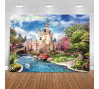 Hnmdmyi 3x2m Telón de Fondo Castillo Jardín Princesa Castillo Arco Iris Azul Cielo Blanco Nubes Fotografía Fondo Niñas Princesa Fiesta de Cumpleaños Baby Shower Decoracion Banner Photo Booth Props