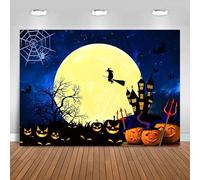 Hnmdmyi 3x2m Telón de Fondo Halloween Calabaza Linterna Horror Luna Noche Murciélago Telaraña Fotografía de Fondo Niños Adultos Familia Halloween Party Decoraciones Banner Photo Booth Props