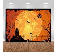 Hnmdmyi 3x2m Telón de Fondo Halloween Calabaza Linterna Naranja Noche Luna Murciélago Telaraña Cementerio Valla Fotografía Fondo Niños Adulto Familia Halloween Fiesta Decoraciones Banner
