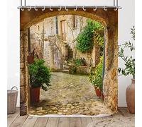 Hnmdmyi Cortina De Baño 3D Jardín Plantas Paisaje Calle Avenida Cuadro Italia Exterior Tejido Poliéster Impermeable Lavable Con Ganchos 180X200 CM