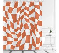 Hnmdmyi Cortina de Baño Naranja Groovy Checkerboard 180x200, 70s Retro Moderna Abstracta Psicodélica Groovy Ondulada Estética Hippie Funky Tejido Poliéster Impermeable Lavable Cortina de Baño
