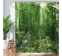 Hnmdmyi Cortina de Ducha Bosque 180x180, Tropical Selva Bosque Verde Árbol Planta Naturaleza Paisaje Cortina de Baño Tejido Poliéster Impermeable Lavable Cortina de Baño con Ganchos