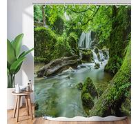 Hnmdmyi Cortina de Ducha Bosque 180x200, Tropical Selva Bosque Verde Árbol Planta Naturaleza Cascada Paisaje Cortina de Baño Tejido Poliéster Impermeable Lavable Cortina de Baño con Ganchos