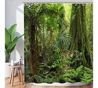 Hnmdmyi Cortina de Ducha Bosque 180x200, Tropical Selva Bosque Verde Árbol Planta Naturaleza Paisaje Cortina de Baño Tejido Poliéster Impermeable Lavable Cortina de Baño con Ganchos