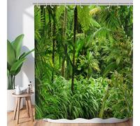 Hnmdmyi Cortina de Ducha Bosque 180x200, Tropical Selva Bosque Verde Árbol Planta Naturaleza Paisaje Cortina de Baño Tejido Poliéster Impermeable Lavable Cortina de Baño con Ganchos
