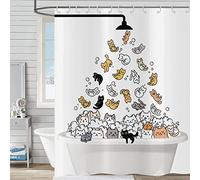 Hnmdmyi Cortina de Ducha Divertido Gato 120x200, niños Dibujos Animados Animales Gatito Colorido Adorable hilarante Mascotas Cortina de baño Impermeable poliéster Tela Lavable Cortina de baño