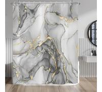 Hnmdmyi Cortina de Ducha Mármol 150x180, Gris Oro Abstracto Mármol Lujo Arte Estético Moderno Textura Tinta Tejido Poliéster Impermeable Lavable Cortina de Baño con Gancho