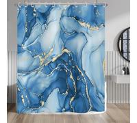 Hnmdmyi Cortina de Ducha Mármol 180x200, Azul Oro Abstracto Mármol Lujo Arte Estético Moderno Textura Tinta Tejido Poliéster Impermeable Lavable Cortina de Baño con Gancho