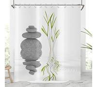 Hnmdmyi Cortina de Ducha Piedra Zen 180x200, Cortina de Ducha Japonesa SPA Hierba Salvaje Reflejo en el Agua meditación diseño Cortina de baño Tejido de poliéster Impermeable Lavable Cortina de baño