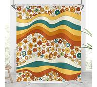 Hnmdmyi Cortina de Ducha Retro Boho Flores 180x200, 70s Lindo Arco Iris Flores Cortinas de Ducha Funky Groovy Vintage estética Cortina de baño Impermeable poliéster Tela Lavable Cortina de baño