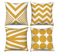 Hnmdmyi Funda de cojín Amarillo 45x45 Juego de 4, Moderno Abstracto geométrico patrón Decorativo Almohada Fundas de Lino Cuadrado para sofá Cama jardín al Aire Libre decoración del hogar