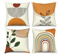 Hnmdmyi Funda de Cojín Boho 40x40 Juego de 4, Hoja Abstracta Arco Iris Sol Luna Fundas de Cojín Decorativas Paisaje Naturaleza Minimalista Arte Moderno Estética Funda de Cojín de Lino para Sofá