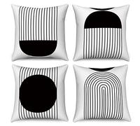 Hnmdmyi Funda de Cojín Boho 45x45 Juego de 4, Blanco y Negro de Mediados de Siglo Abstracto geométrico Arco Sol Fundas de cojín Decorativo Moderno Minimalista de Lino para sofá Exterior Home Decor