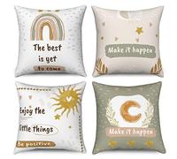 Hnmdmyi Funda de cojín Boho 45x45 Juego de 4, Estética Abstracta Sol Luna Arco Iris Fundas de Almohada Decorativa Infantil Minimalista Moderna Funda de Almohada de Lino para Sofá Decoración del Hogar