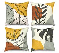 Hnmdmyi Funda de Cojín Boho 50x50 Juego de 4, Hojas Abstractas Plantas de la Naturaleza Fundas de Cojín Decorativas Arte Minimalista Estético Moderno de Mediados de Siglo Funda de Cojín de Lino