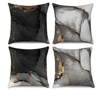 Hnmdmyi Funda de Cojín Mármol 45x45 Juego de 4, Negro Gris Oro Abstracto Mármol Textura Tinta Fundas de Cojín Decorativas Acuarela Arte Moderno Funda de Cojín de Lino para Sofá Decoración del Hogar