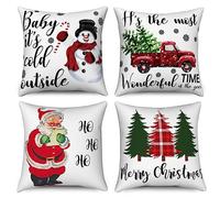 Hnmdmyi Funda de cojín Navidad 40x40 Juego de 4, Muñeco de Nieve Camión de Granja Santa Árbol de Navidad Vacaciones de Invierno Fundas de Almohada de Lino Decorativas para sofá Decoración del hogar