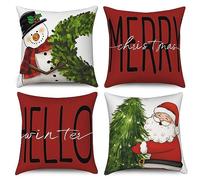 Hnmdmyi Funda de cojín Navidad 40x40 Juego de 4, muñeco de Nieve Corona de Santa Claus árbol de Navidad de Granja de Invierno de Vacaciones Decorativas Fundas de cojín de Lino para sofá Home Decor