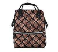 Hnnkloy Abanicos Art Déco de Oro Rosa sobre Fondo Negro.Mochila de maternidad de gran capacidad, bolso cambiador, mochila de viaje para actividades al aire libre.
