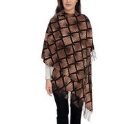 Hnnkloy Abanicos Art Déco en oro rosa sobre fondo negro,Bufanda grande de cachemira sintética para mujer, chal ligero con borlas, 197 x 72 cm