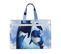 Hnnkloy Acuarela Dos orcas,Bolsa de lona para documentos con cremallera, bolso de mano, maletín para la escuela y la oficina.