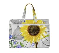 Hnnkloy Acuarela Girasoles Amarillos Flores Azules,Bolsa de lona para documentos con cremallera, bolso de mano, maletín para la escuela y la oficina.