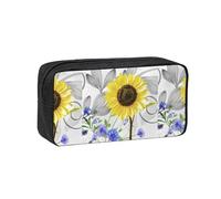 Hnnkloy Acuarela Girasoles Amarillos Flores Azules,Estuche de lápices de Gran Capacidad, portátil, para bolígrafos, Bolsa de papelería para la Escuela y la Oficina.