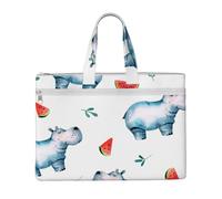 Hnnkloy Acuarela Lindo Hipopótamo Sandía,Bolsa de lona para documentos con cremallera, bolso de mano, maletín para la escuela y la oficina.