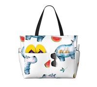 Hnnkloy Acuarela Lindo Hipopótamo Sandía,Bolso de playa de gran capacidad, bolso de hombro de viaje para mujer, bolso de mano impermeable.