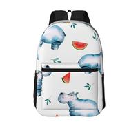 Hnnkloy Acuarela Lindo Hipopótamo Sandía,Mochila informal de 17 pulgadas con bolsillos, resistente al agua, para la escuela.