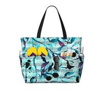 Hnnkloy Acuarela Música Ramas Hojas,Bolso de playa de gran capacidad, bolso de hombro de viaje para mujer, bolso de mano impermeable.